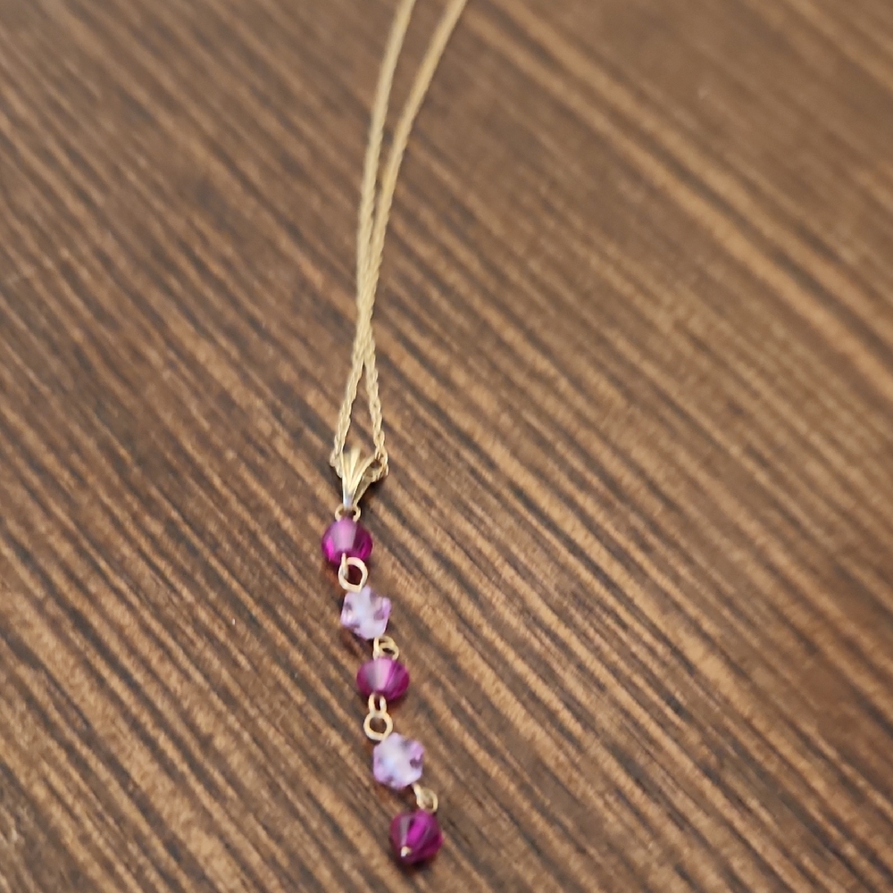 Delicate Gold Chain Necklace with Purple & Pink Bead Drop